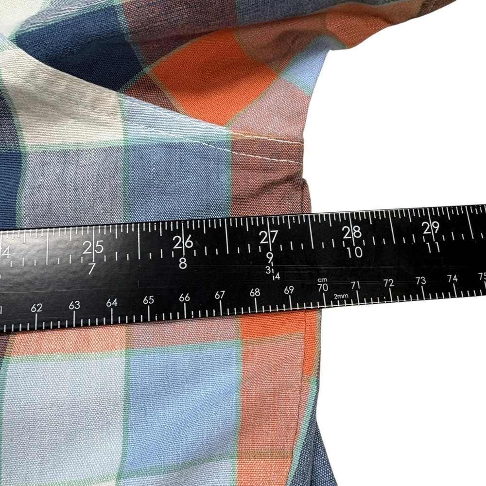 LL Bean Mens XL Traditional Fit Plaid Short Sleeve Button Down Shirt Orange Blue - Picture 6 of 13